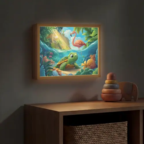 Schildpad - Flamingo - Tropisch - Oceaan Light Box met batterij (Wandlamp kind) middel -sfeer5_kind