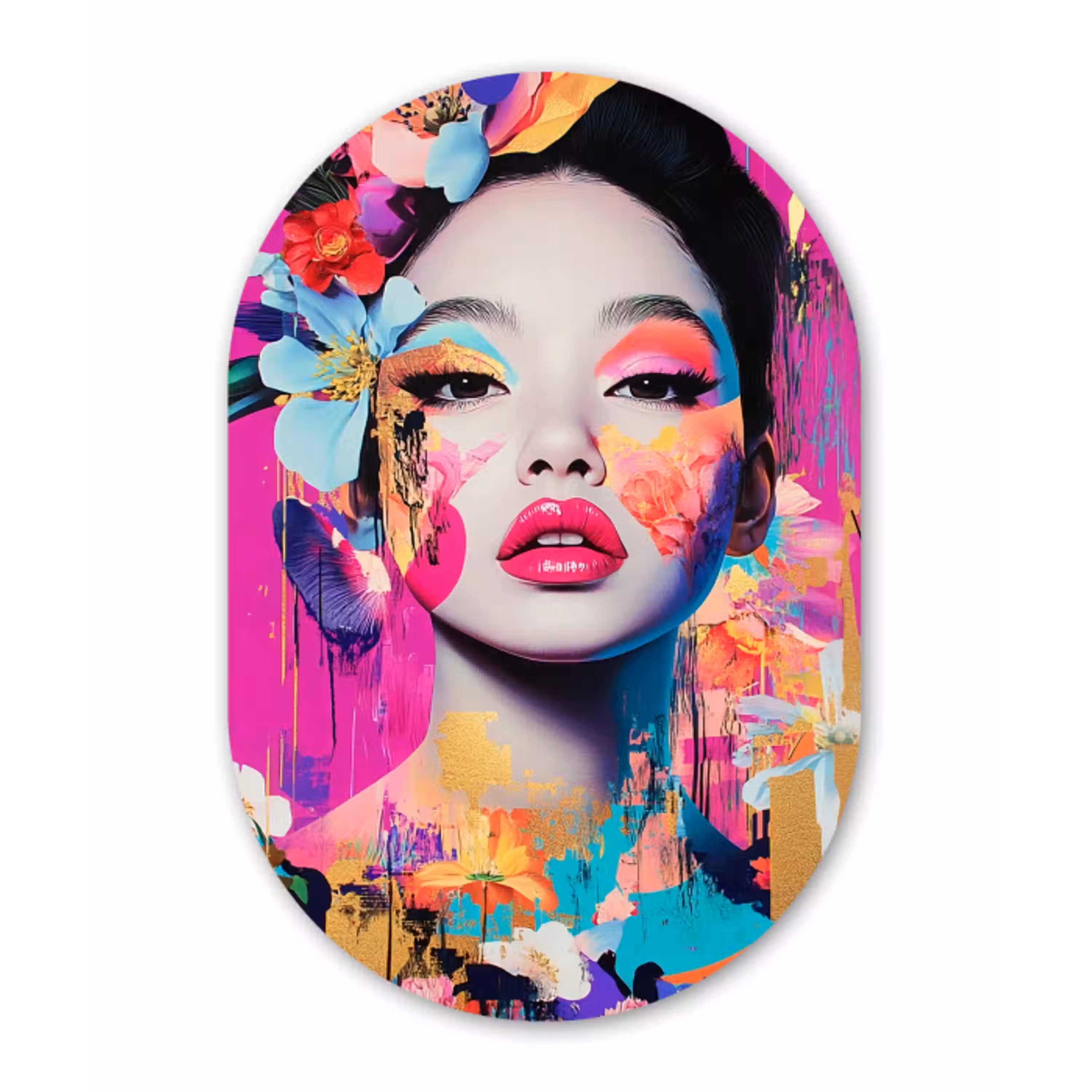 Vrouw - Portret - Abstract - Paars Wandcirkel Ovaal Glas middel -3d