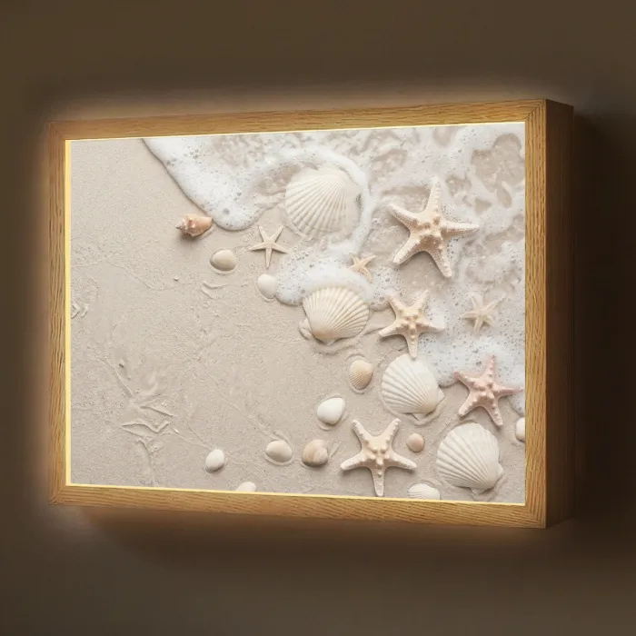 Schelpen - Zeesterren - Strand Light Box met batterij (Wandlamp) middel -z3d_website