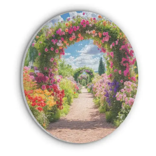 Doorkijk - Bloemen - Kleurrijk - Natuur Akoestische PET Vilt - Rond klein -3d