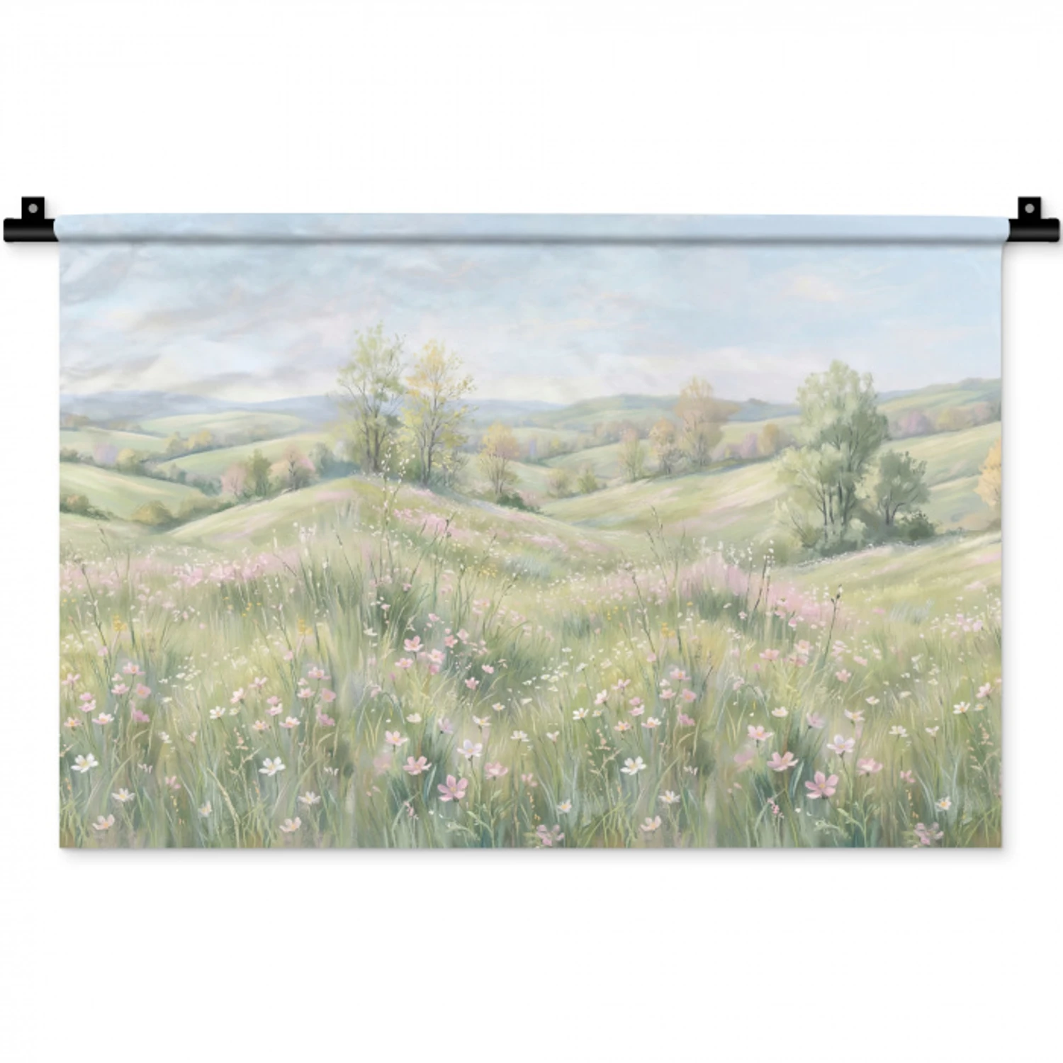 Bloemen veld - Bloemen - Groen Wandkleed katoen klein -zz3d