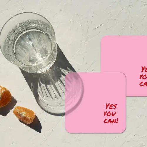 Yes you can do it - Rood - Roze onderzetter kurk middel -sfeer4