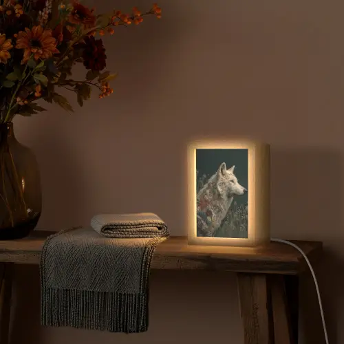 Wolf - Bloemen - Natuur Light Box met kabel (Tafellamp) klein -sfeer4