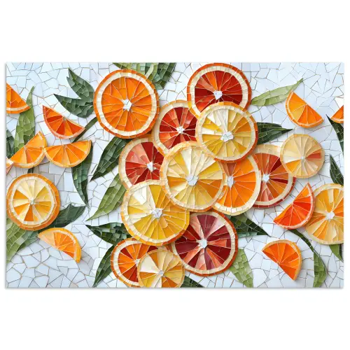 Schijfjes - Fruit - Oranje - Mozaïek poster papier klein -3d