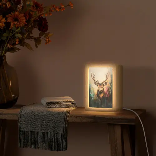 Hert - Geverfd - Gewei - Bruin Light Box met kabel (Tafellamp) klein -sfeer4