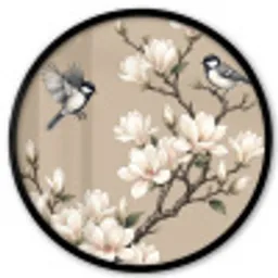 Oosters - Vogels - Beige Fotolijst rond zonder passe partout klein -3d