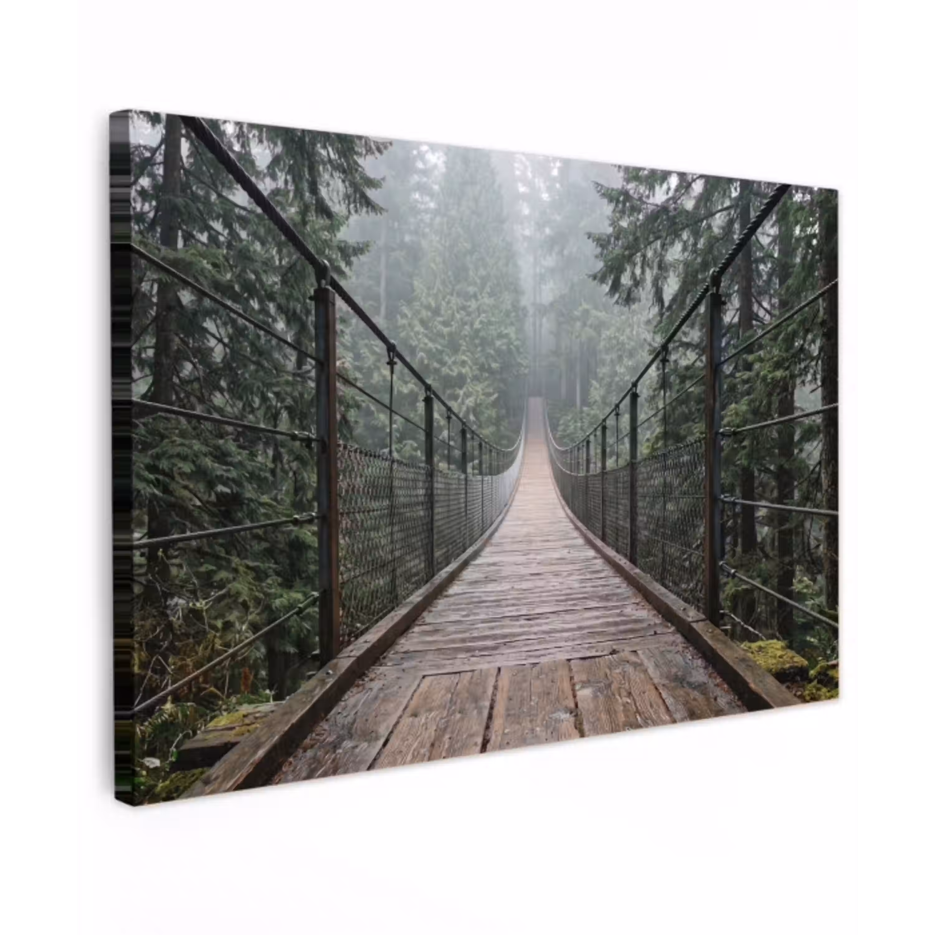 Brug - Bos - Mist - Natuur Tuinposter op houten frame 2 cm dik klein -3d
