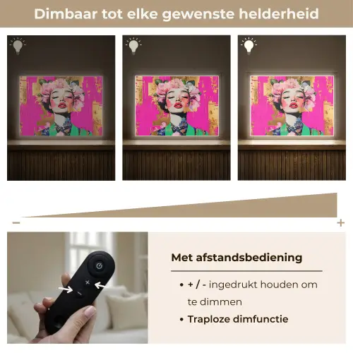 Bloemenkroon - Goud - Vrouw - Portret Light Box met batterij (Wandlamp) middel -USP_dimbaarNL