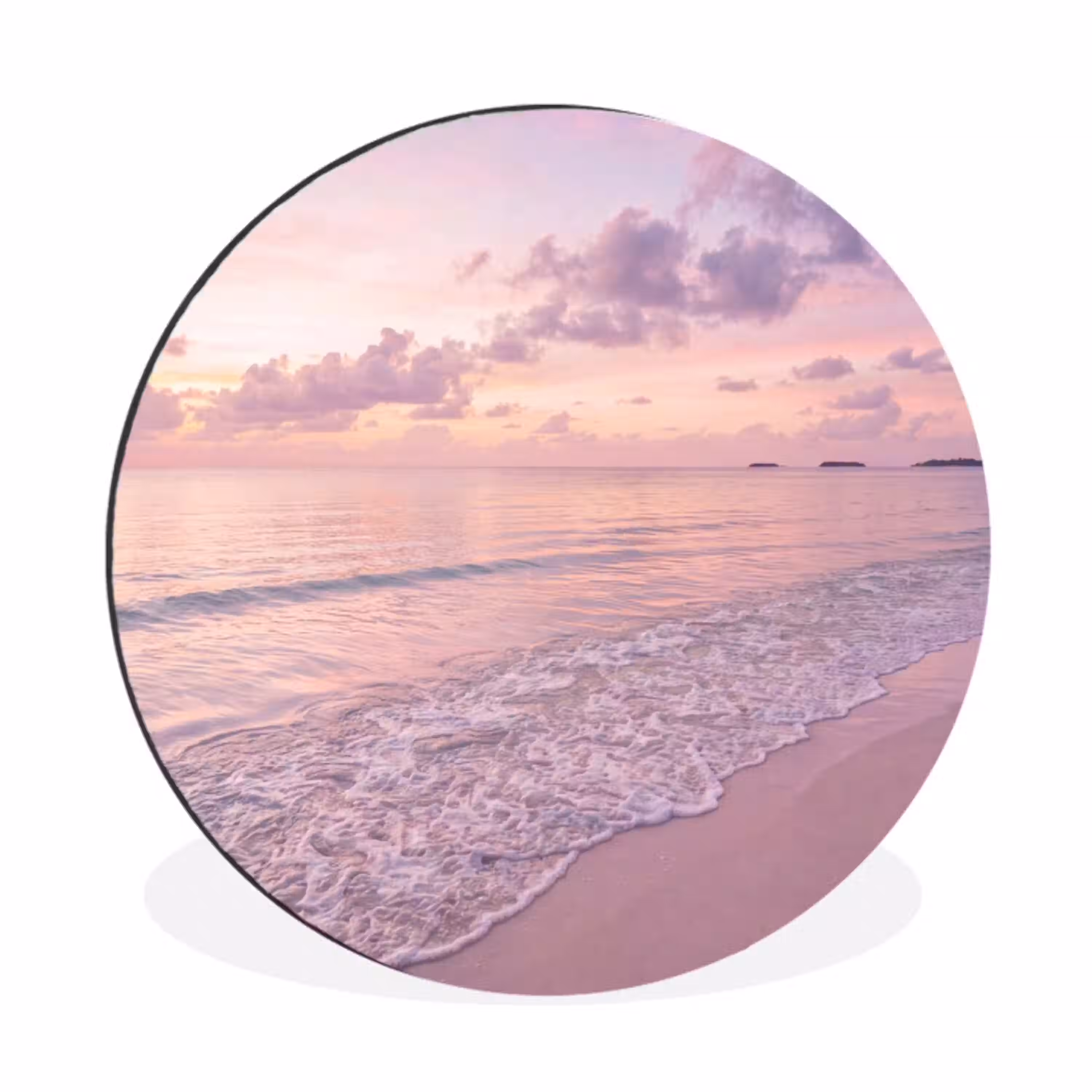 Strand - Zonsondergang - Natuur - Minimalistisch - Roze Wandcirkel aluminium klein -3d