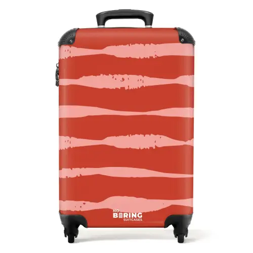 Speelse strepen op rode achtergrond NBS - Handbagage koffer - Kinderen Unisex middel -productfoto_recht