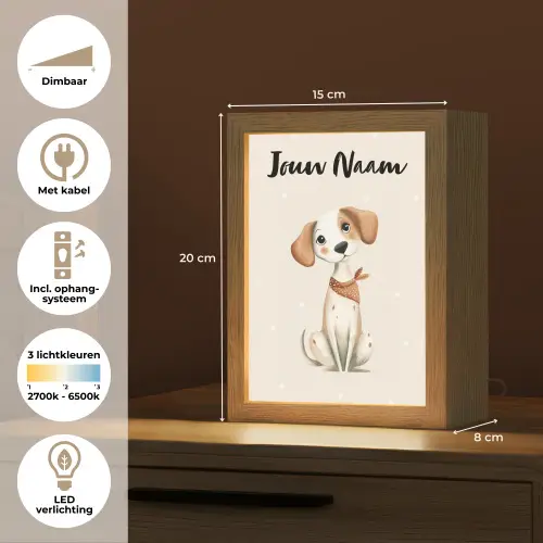 Hond - Pup - Beige - Stippen Light Box met kabel (Kinderlampje) klein -USP_NL