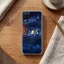 Ruimte - Zonnestelsel - Blauw Telefoonhoesje Samsung Galaxy A12 klein -sfeer1