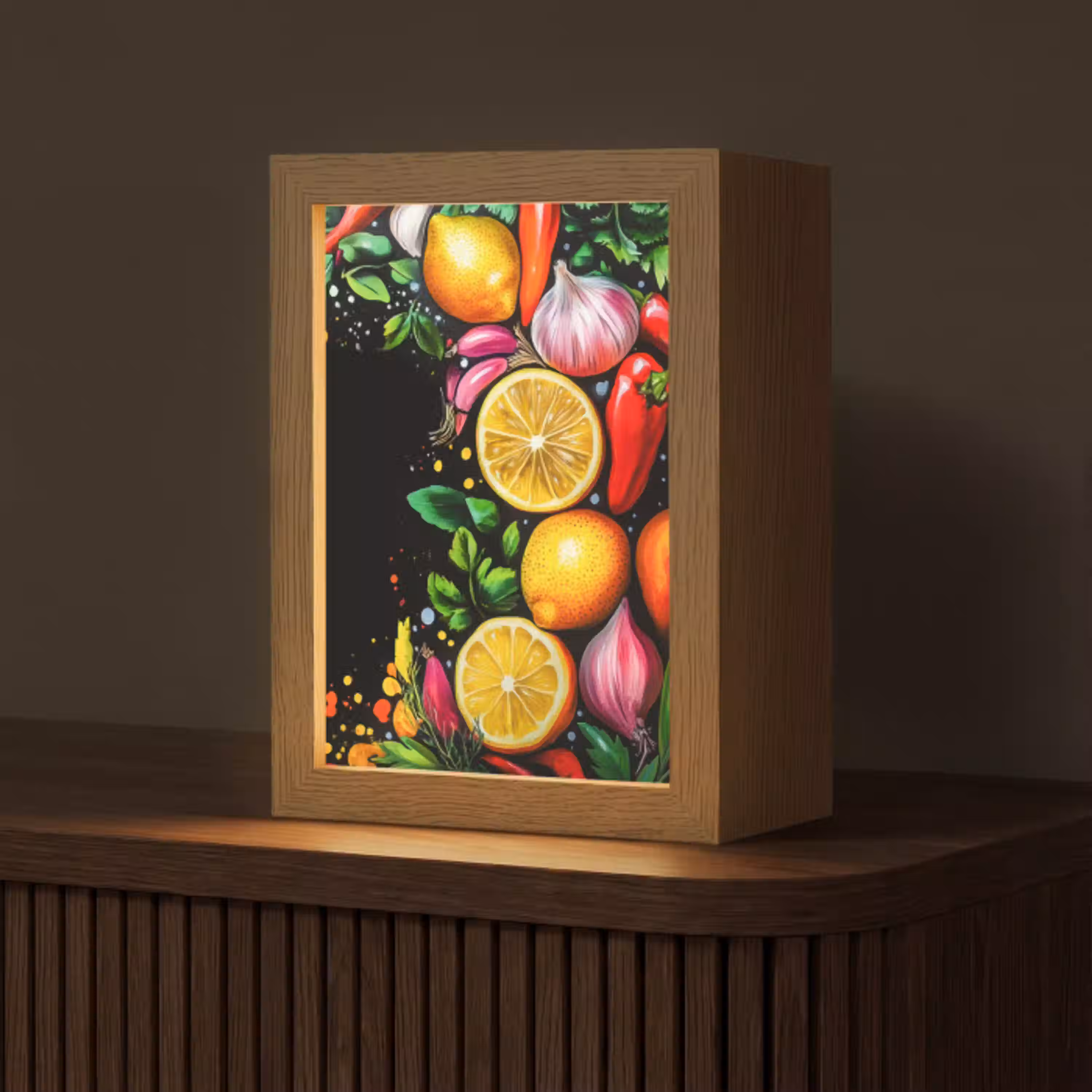Citroenen - Peper - Kruiden - Graffiti - Verf - Abstract Light Box met kabel (Tafellamp) klein -z3d_website