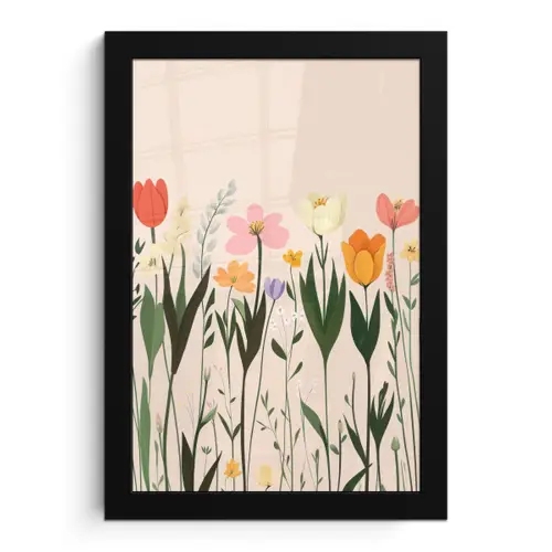 Pasteltinten - Bloemen - Illustratie fotolijst zwart zonder passe partout klein -3d