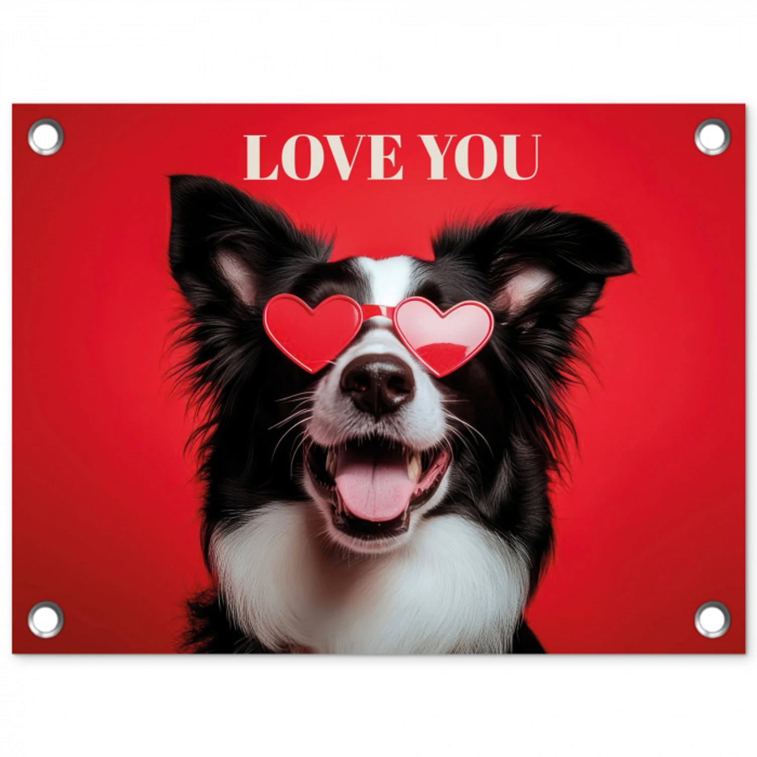 Hond - Hartjesbril - Loveyou - Rood tuinposter los doek klein -3d