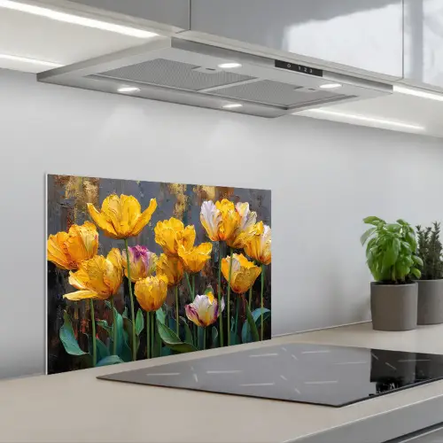 Tulpen - Geel - Penseelstreken - Abstract keuken achterwand spatscherm klein -3d_schuin
