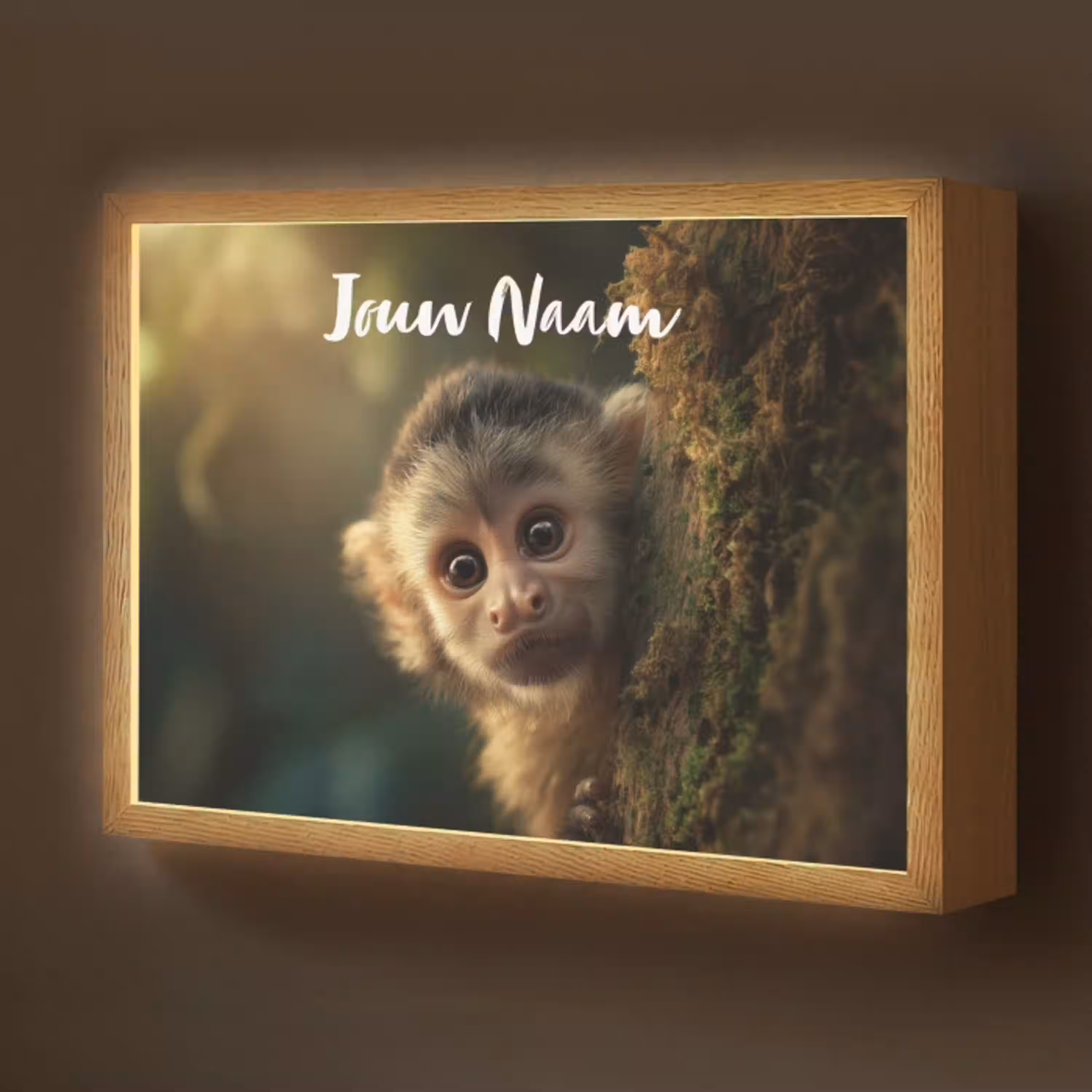 Aap - Boomstronk - Bruin Light Box met batterij (Wandlamp kind) middel -z3d_website