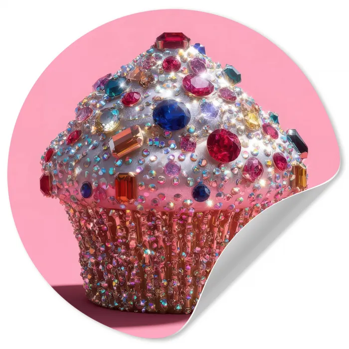 Cupcake - Kleurrijk - Edelstenen Wandcirkel behangsticker klein -3d