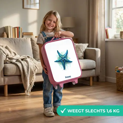 Blauwe Zeester op Witte Achtergrond Kinderkoffer - Roze klein -sfeer2_NL