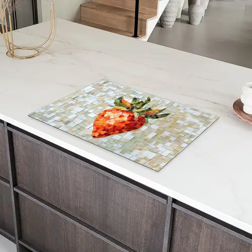 Aardbei - Rood - Mozaïek - Fruit Inductie beschermer vinyl 3mm klein -sfeer8