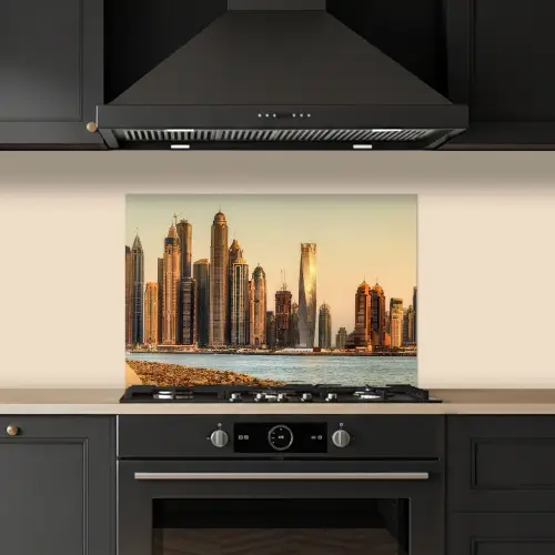 Skyline - Kanaal - Wolkenkrabbers keuken achterwand spatscherm klein -sfeer1