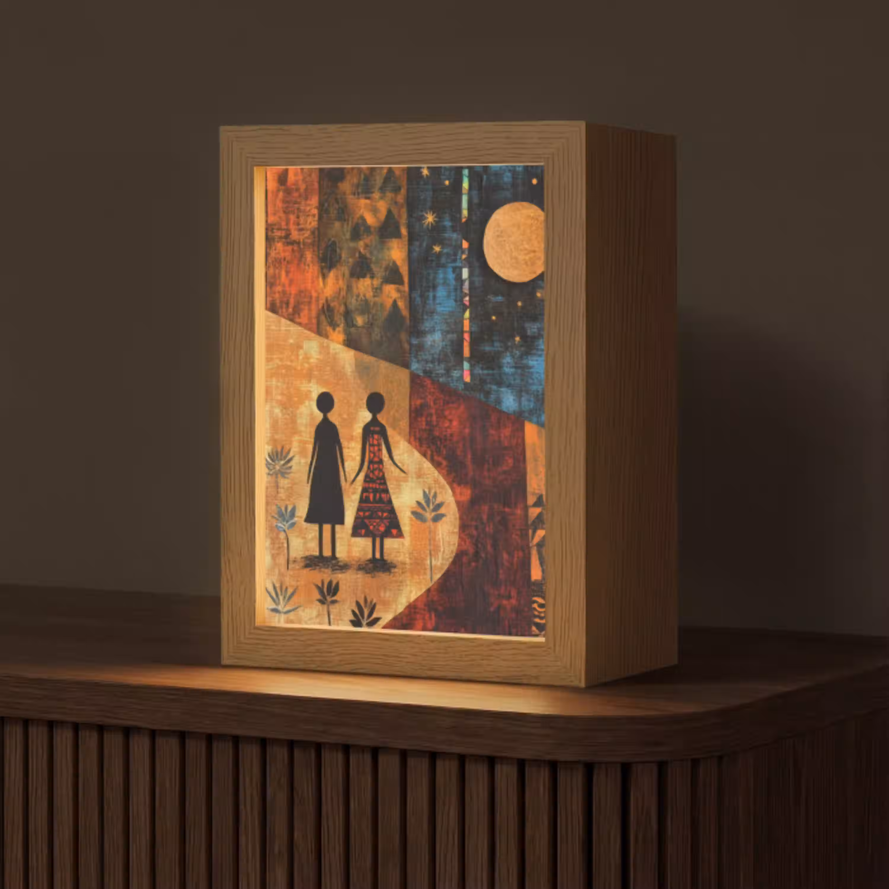 Silhouetten - Abstract - Zon - Maan Light Box met kabel (Tafellamp) klein -z3d_website