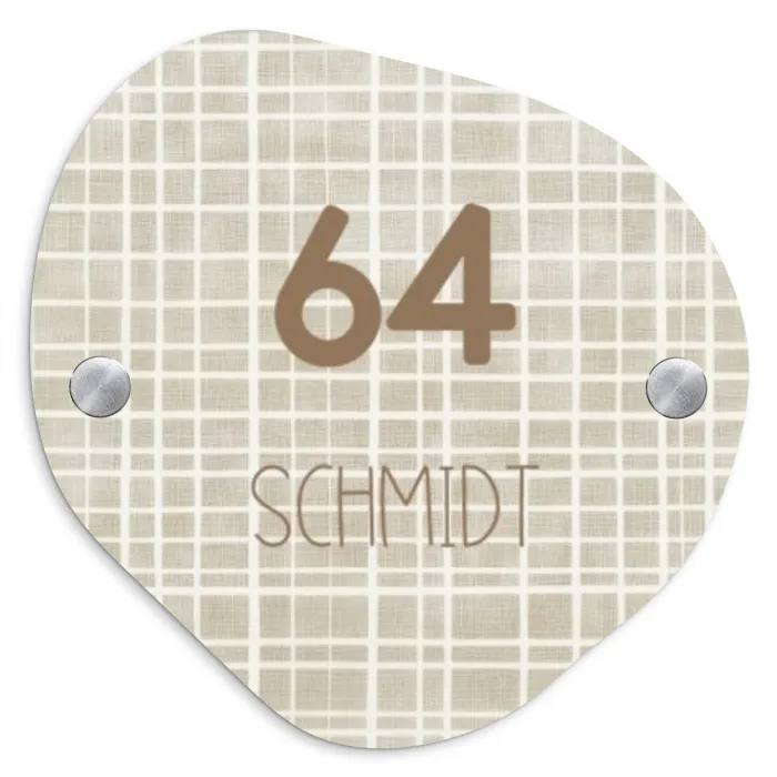 Beige raster - Modern Naambord Organisch middel -3d