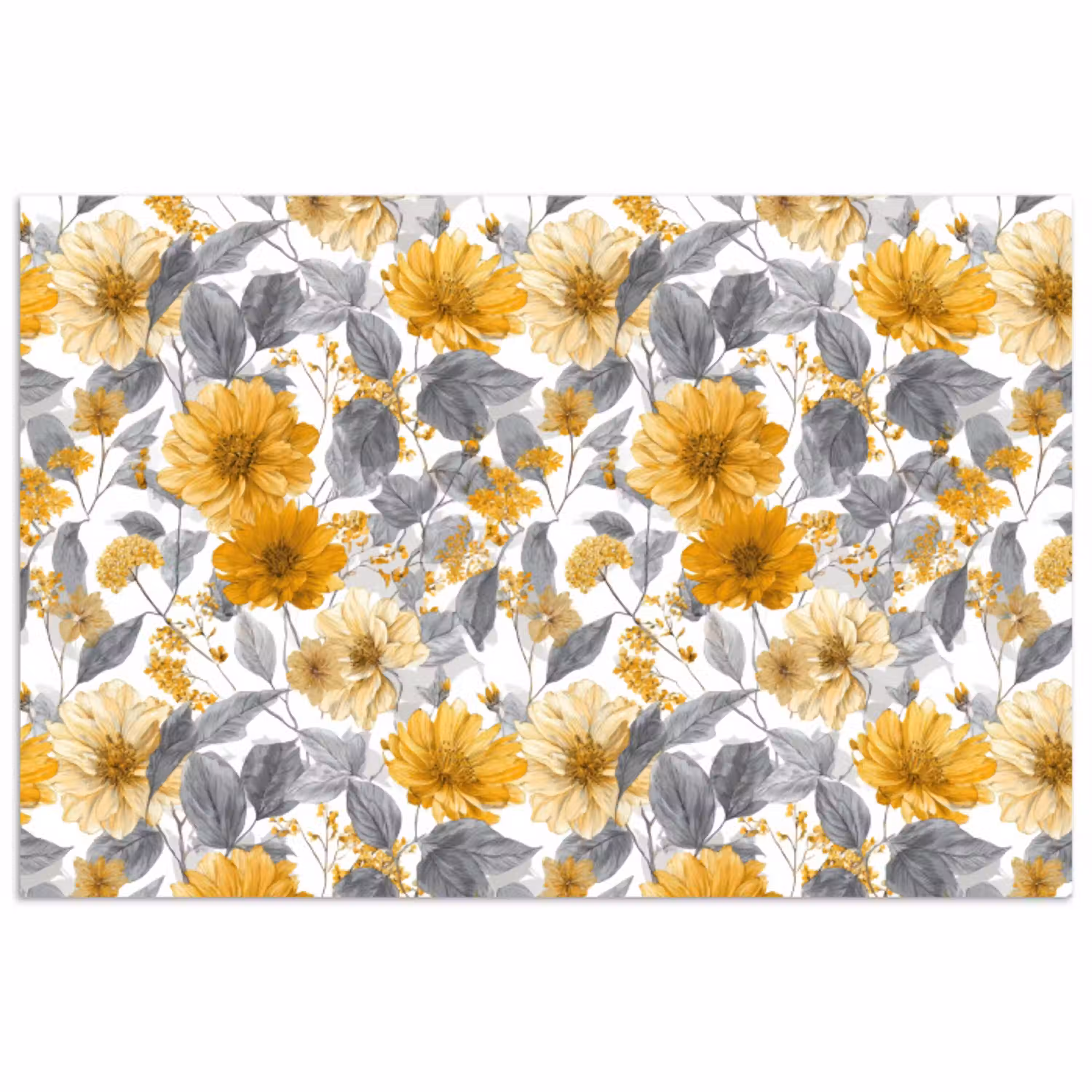 Bloemen - Botanisch - Elegant - Okergeel - Grijs poster papier klein 62 -3d