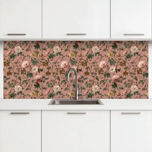Bloemen - Klassiek - Roze keuken achterwand 2 middel 871 -3d