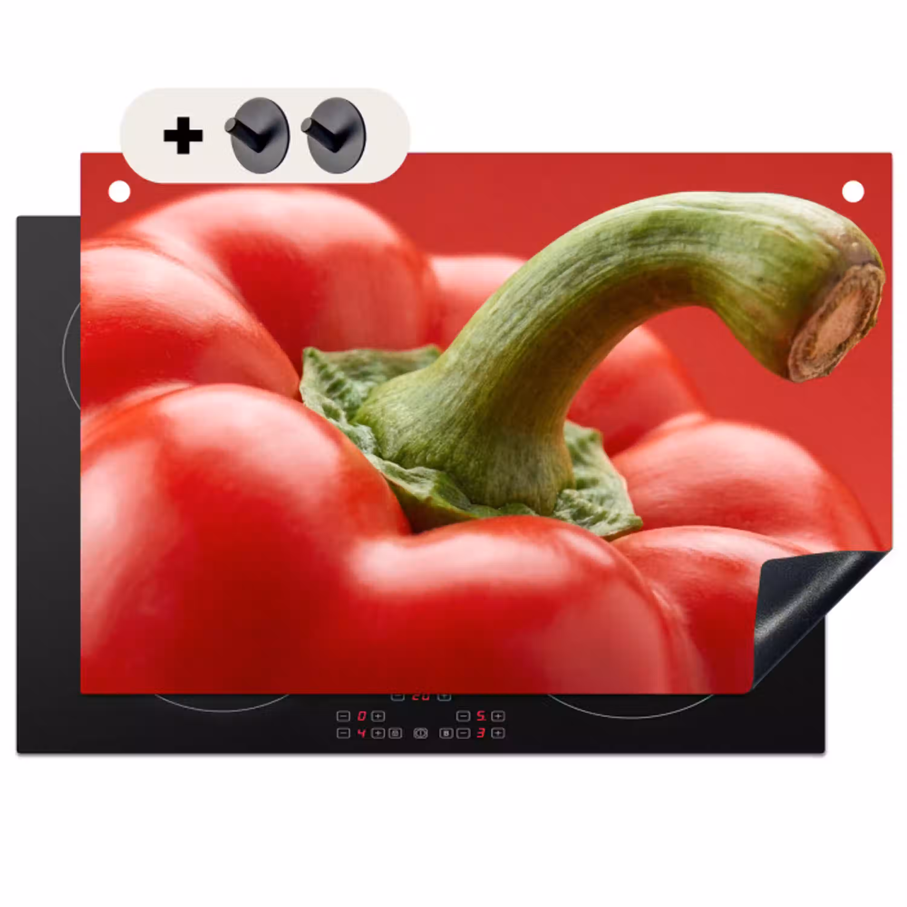Eten - Paprika - Rood Inductie beschemer met haakjes klein -3d