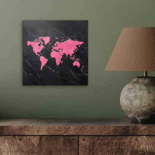 Wereldkaart - Roze - Marmer aluminium wit klein -sfeer2