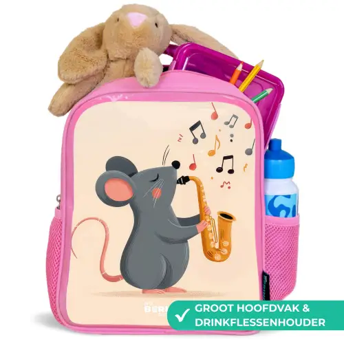 Muis - Saxofoon - Muziek Kinderrugzak - Roze middel -inhoud_NL