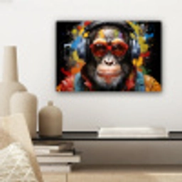 Chimpansee - Aap - dieren - Graffiti - Bril - Koptelefoon - Kleuren canvas 2cm klein -sfeer6