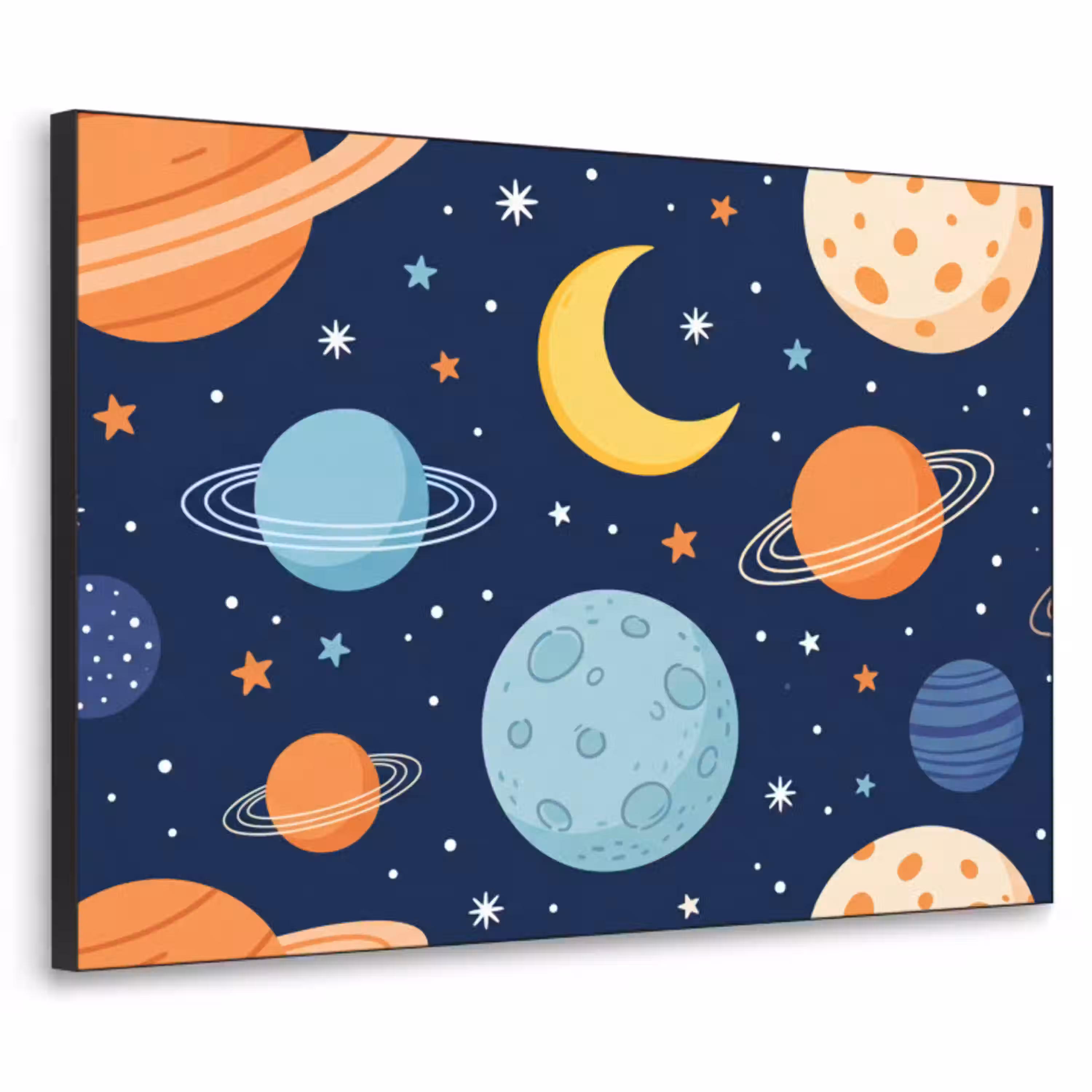 Ruimte - Planeten - Kleurrijk Textielframe zwart klein -3d