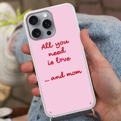 Moeder - Love - Tekst - Rood Hoesje iPhone 16 Pro Max met koord klein -sfeer3