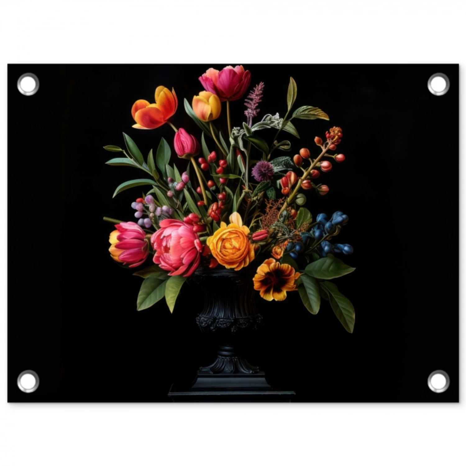 Tulpen - Bessen - Boeket - Vaas tuinposter los doek klein -3d