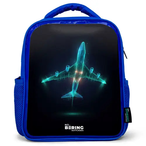 Lichtgevend vliegtuig Kinderrugzak - Blauw middel -3d