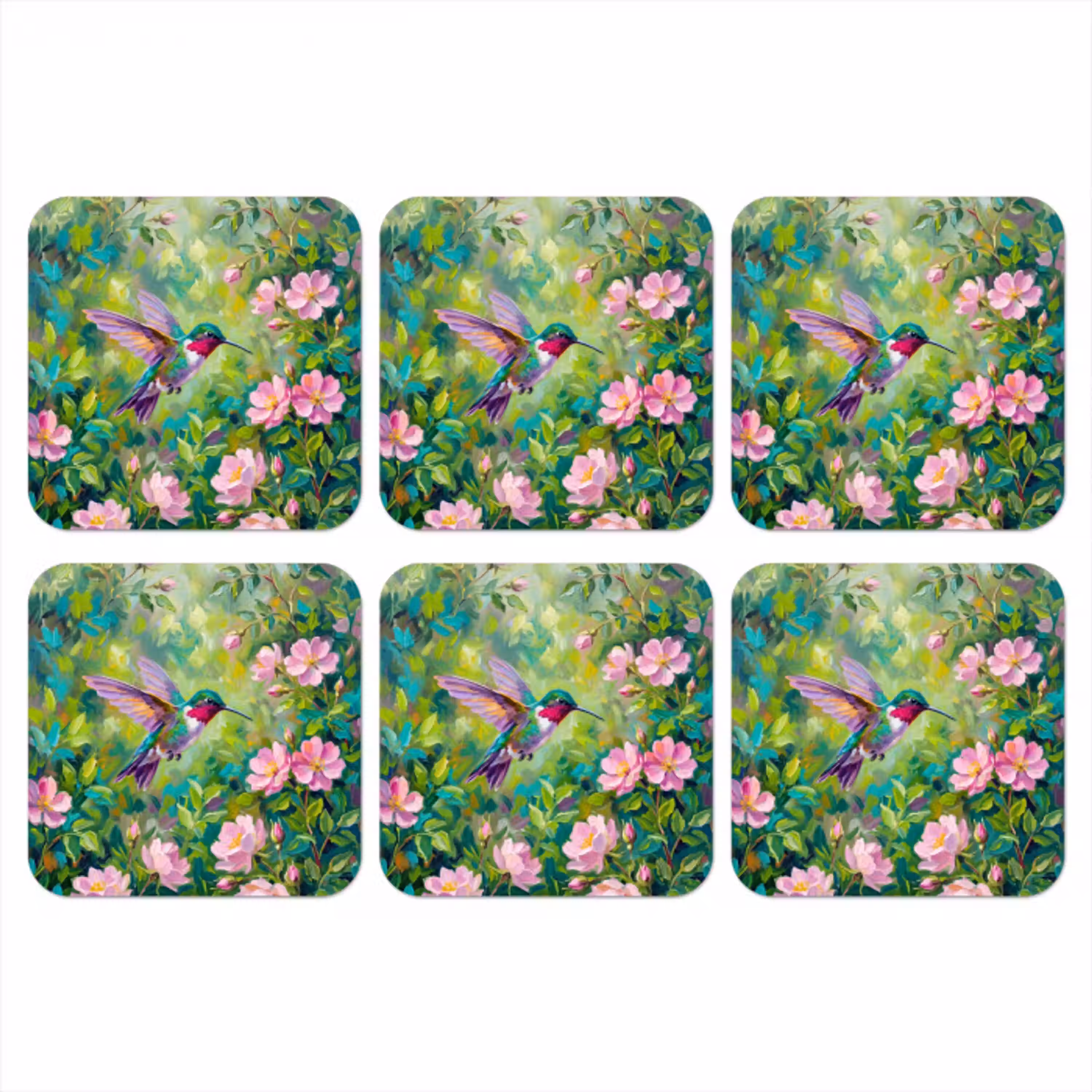 Kolibrie - Bloemen - Natuur - Kleurrijk onderzetter kurk middel -3d