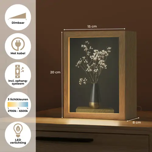 Bloembollen - Wit - Vaas - Minimalistisch Light Box met kabel (Tafellamp) klein -USP_NL