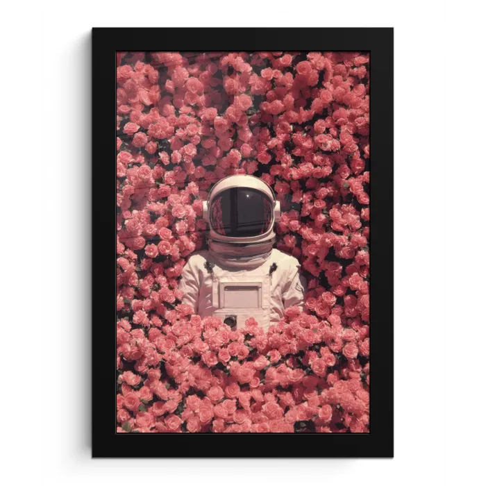 Bloemen - Roze - Astronaut fotolijst zwart zonder passe partout klein -3d
