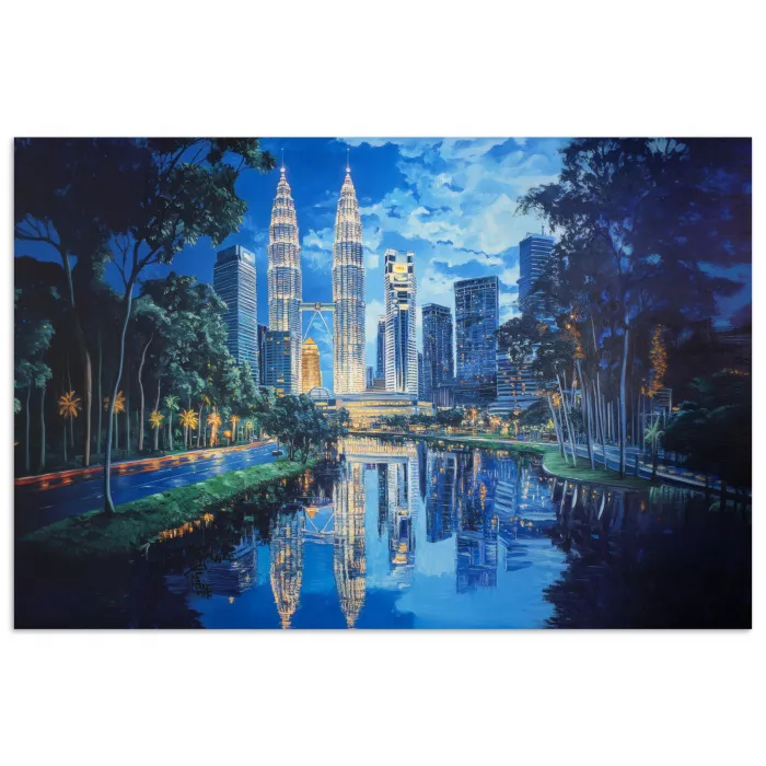 Stad Kuala Lumpur - Skyline - Wolkenkrabbers - Water poster papier klein -3d