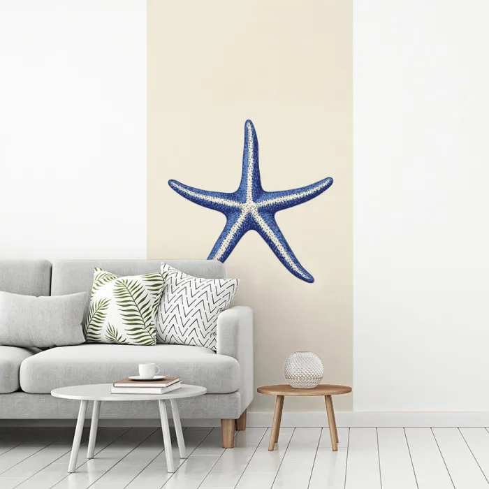 Blauwe zeester - Minimalistisch - Beige fotobehang vinyl groot -woonkamer