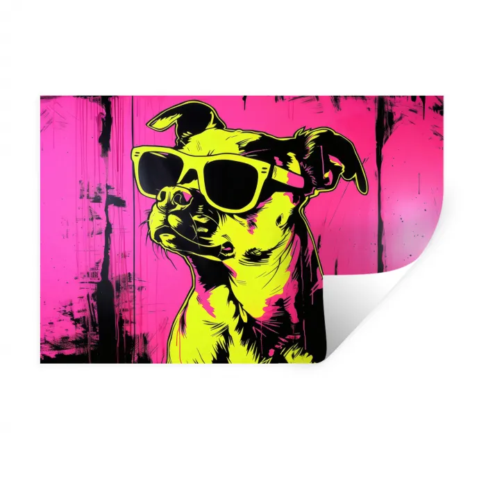 Hond - Zonnebril - Roze - Art Muursticker klein -3d