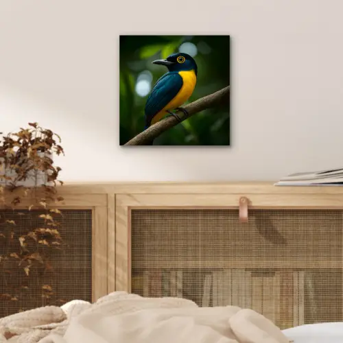 Vogel - Tak - Geel - Bladeren aluminium wit klein -sfeer3