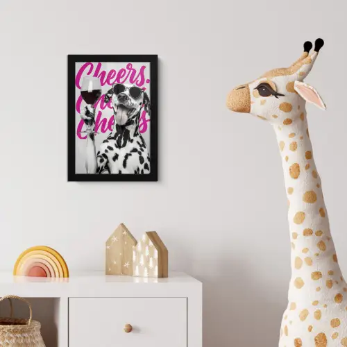 Cheers - Hond - Roze - Wijn fotolijst zwart zonder passe partout klein -usfeer4_kinderkamer
