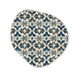 Tegel - Patroon - Blauw - Beige Wandcirkel Organisch Aluminium middel 851 -3d