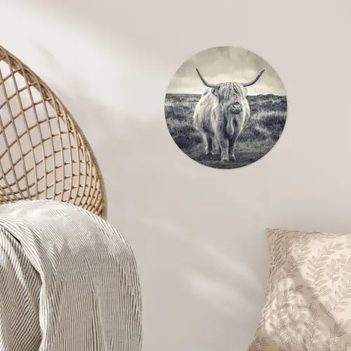 Schotse hooglander - Dieren - Wolken - Koe - Natuur Wandcirkel behangsticker klein -sfeer4