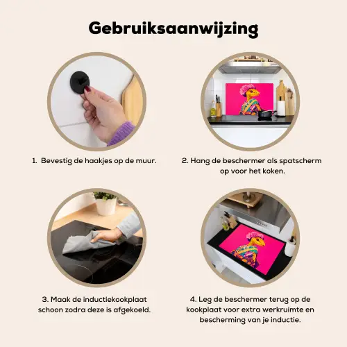 Hagedis - Bloemen - Roze - Kimono Inductie beschemer met haakjes klein -ky-gebruik-nl