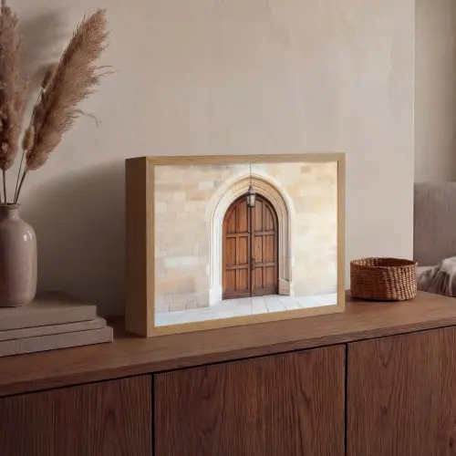 Houten - Deur - Lantaarn Light Box met batterij (Wandlamp) middel -sfeer2