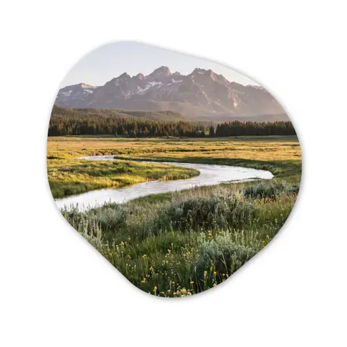 Berglandschap - Rivier - Bos Wandcirkel Organisch Aluminium middel -3d